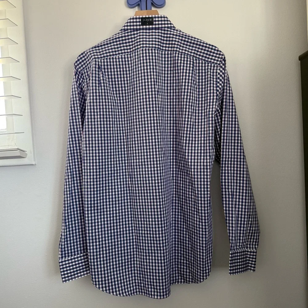 J.Crew Large NEW Performance Slim Button Up‎ Long Sleeve Shirt Navy Plaid Office